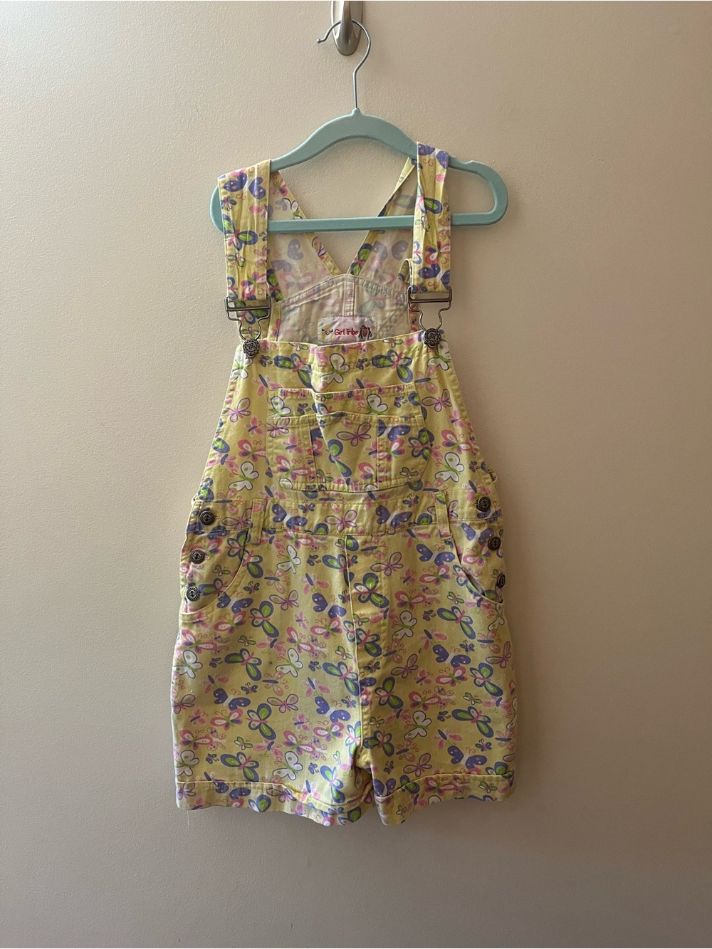 Kids Yellow Floral Butterfly Short Dungaree Romper